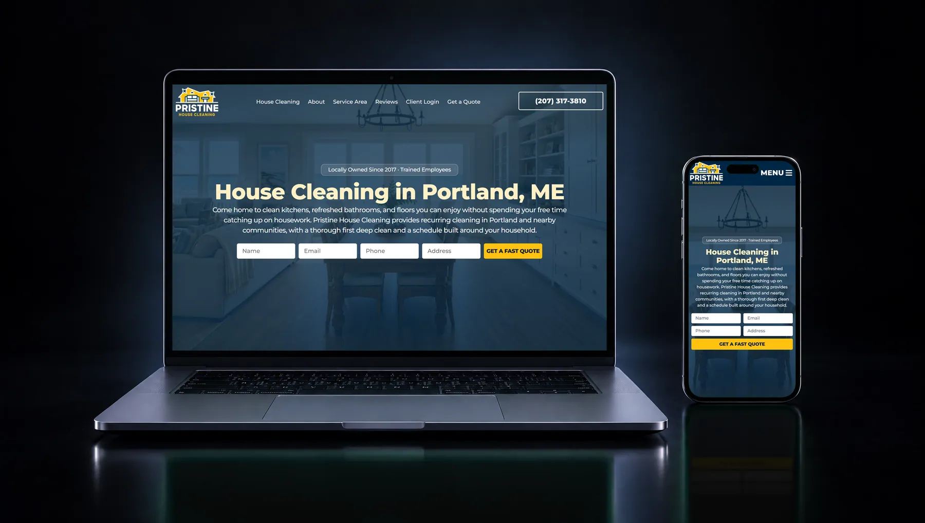 pristinecleaningme.com on desktop and mobile